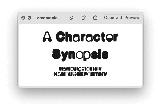 Fleur Ellis’s font Barge, based on Alix Stria’s description of Emomania.