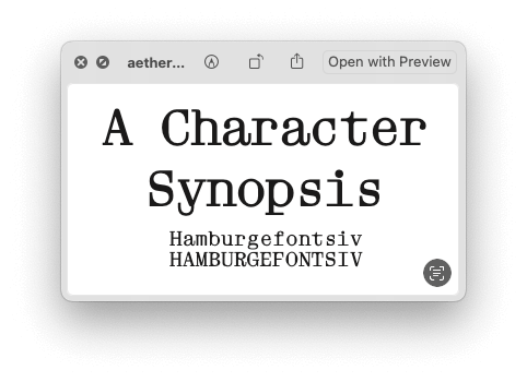 Hessel Hemstra’s font Amber, based on Valerie Estrina’s description of Aether Mono.