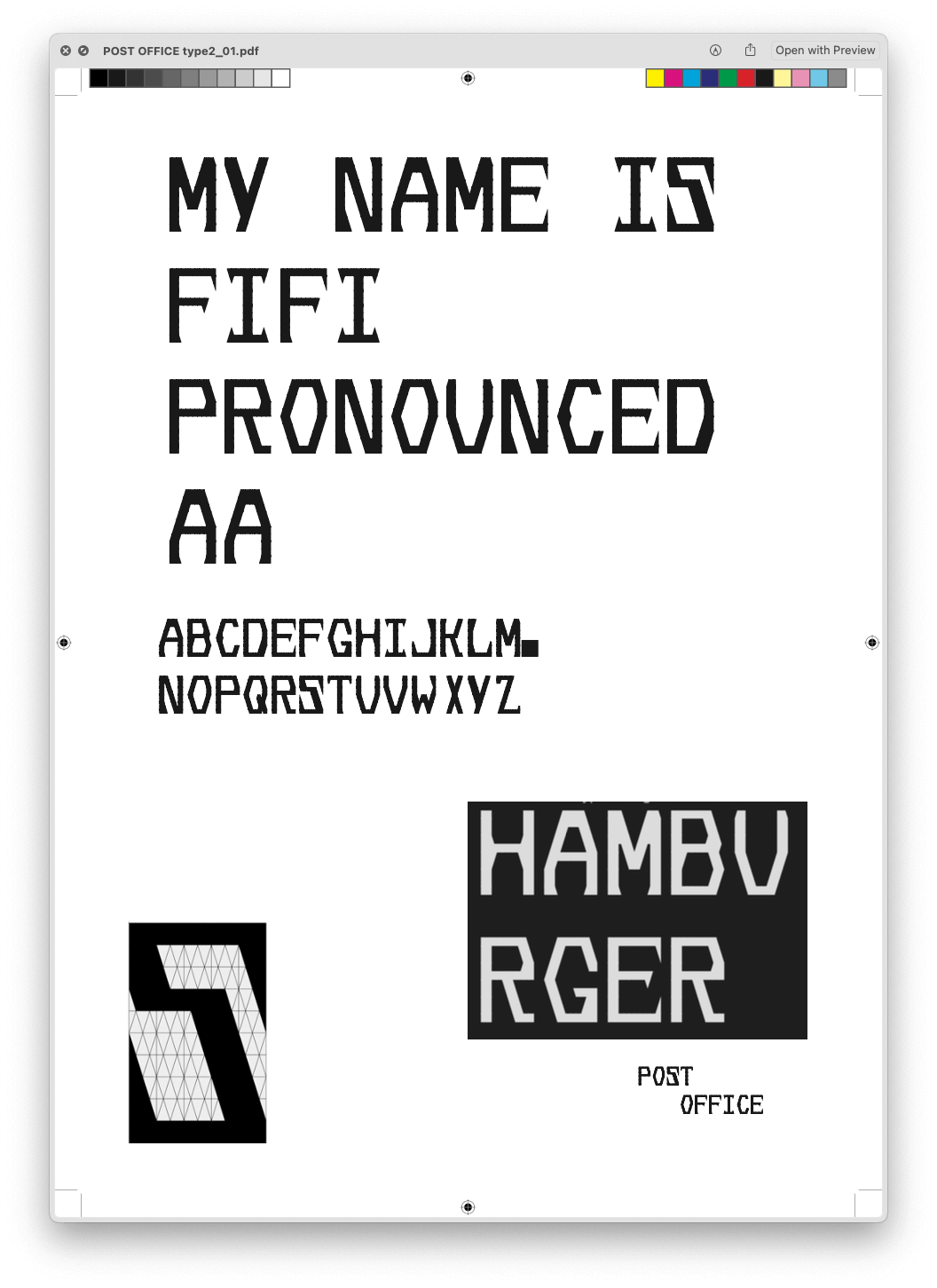 Mark Wiitanen’s font FiFi/AA, based on Roosje van der Kamp’s description of Herkules.
